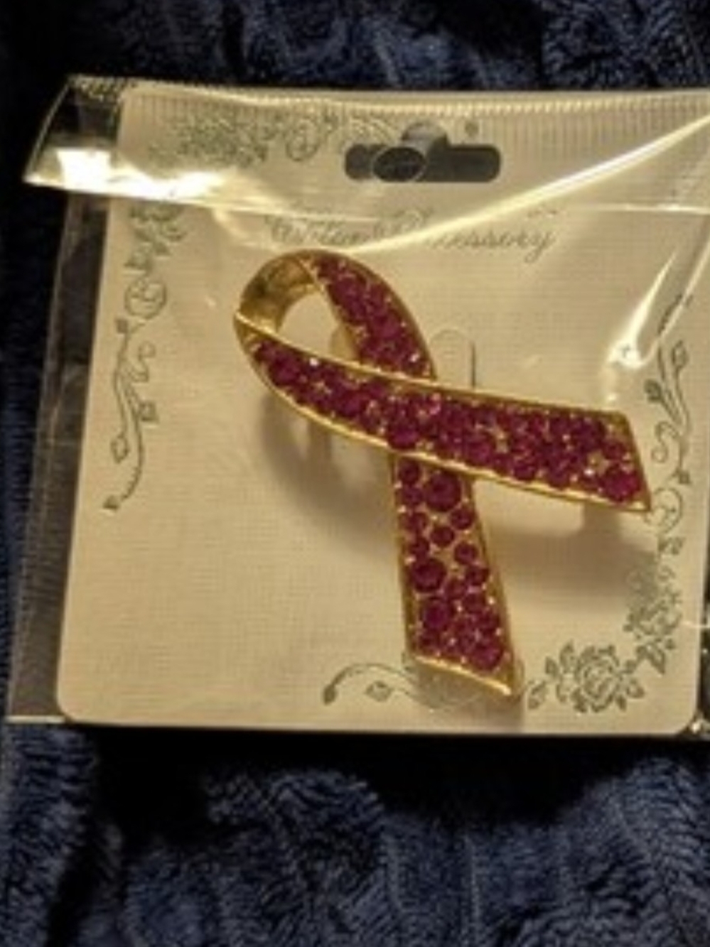 🟢 Gold Breast Cancer AwareneRibbon Pink Crystal Awareness Brooch